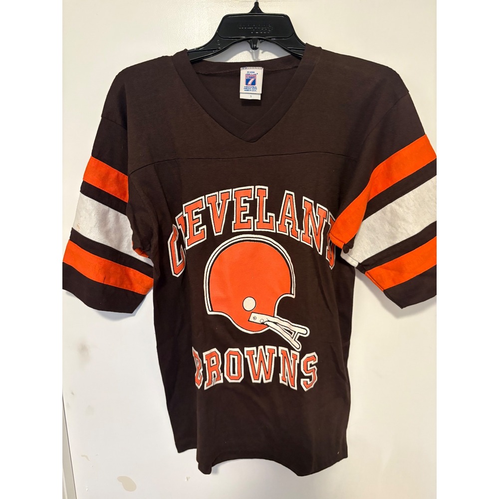 Vintage Logo 7 Cleveland Browns Jersey Shirt Mens Small Brown V-Neck 80s USA